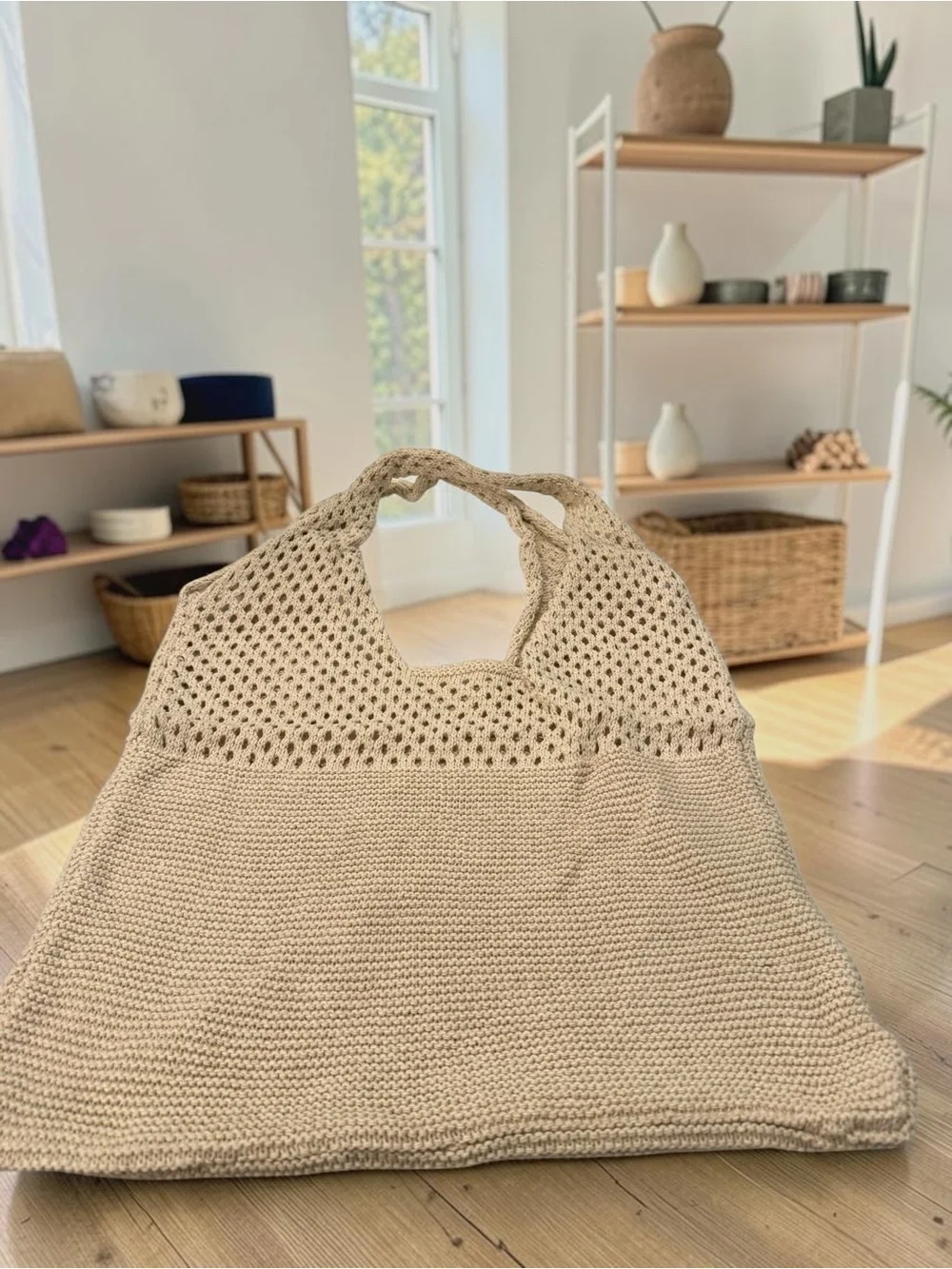 NWT Oversized Crochet Knit Tote Bag Boho Slouchy Shoulder Bag